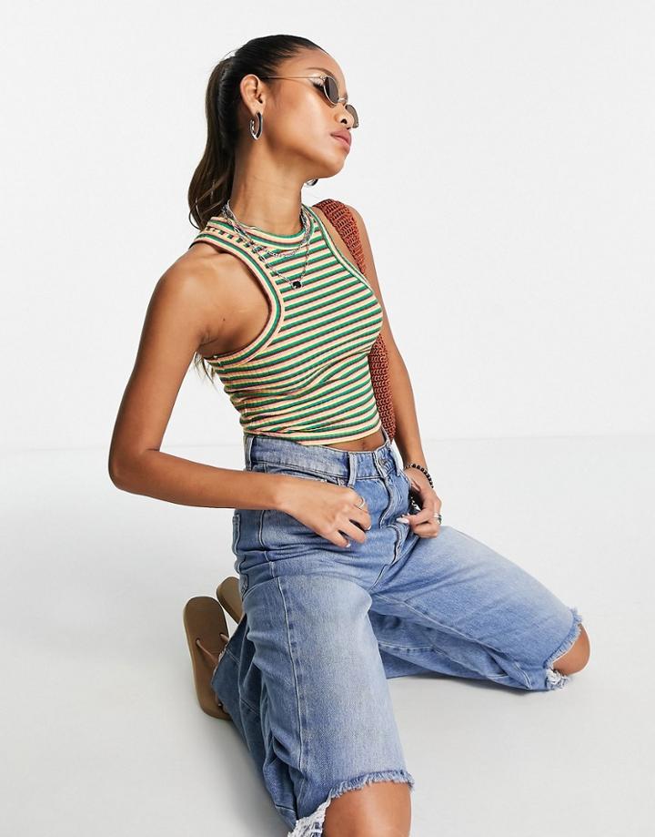 Only Ribbed Racer Neck Tank Top In Stripe-multi