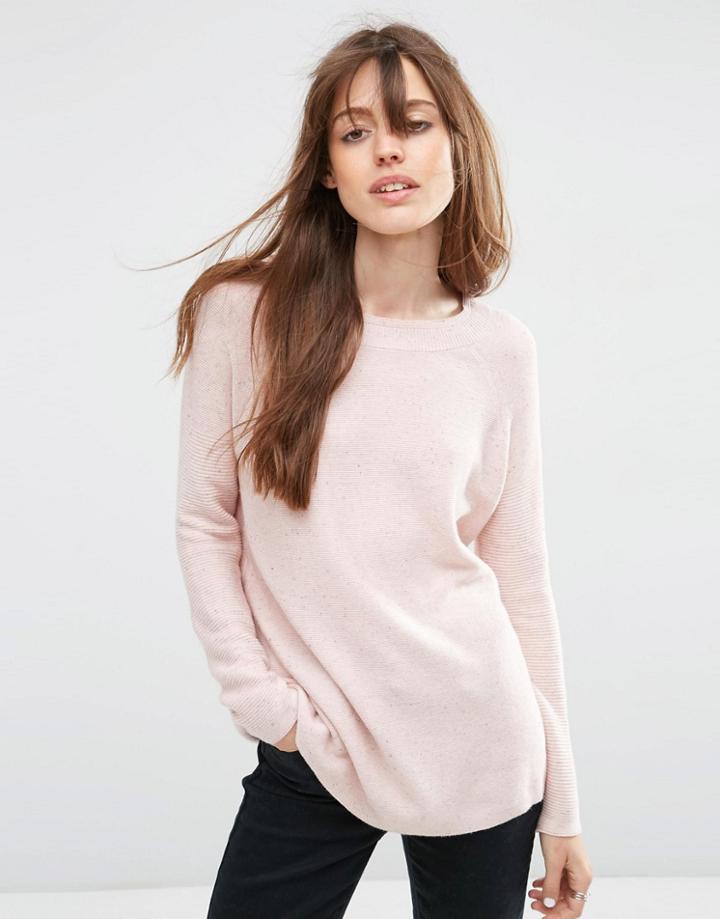 Asos Swing Sweater With Ripple Stitch Sleeve In Cashmere Mix - Cosmetic Nude