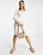 Parisian V Neck Knitted Dress In Off White