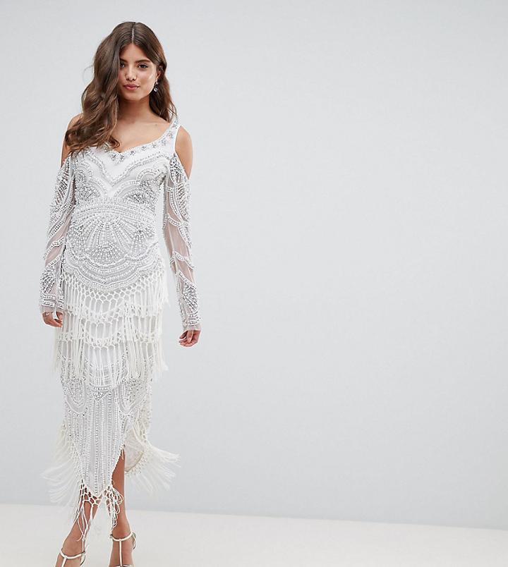 A Star Is Born Bridal Embellished Midaxi Dress With Tassel Hem - White