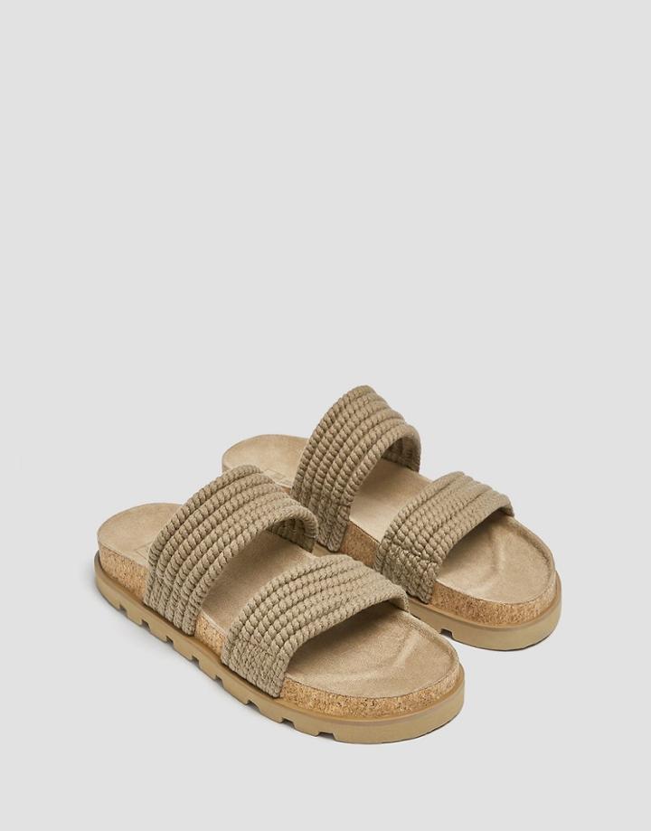 Pull & Bear Rope Sandal In Khaki-green