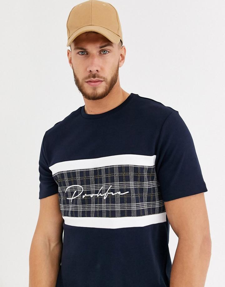 River Island Prolific T-shirt In Navy Checked Blocking