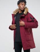Nicce London Polar Parka With Faux Fur Hood - Red
