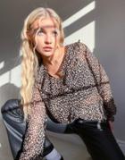 New Look Ruffle Front Blouse In Leopard Print-black