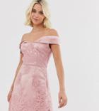 Chi Chi London Petite Bardot Jacquard Lace Mini Dress In Pink - Pink
