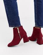 Stradivarius Zip Side Heeled Boot In Burgundy