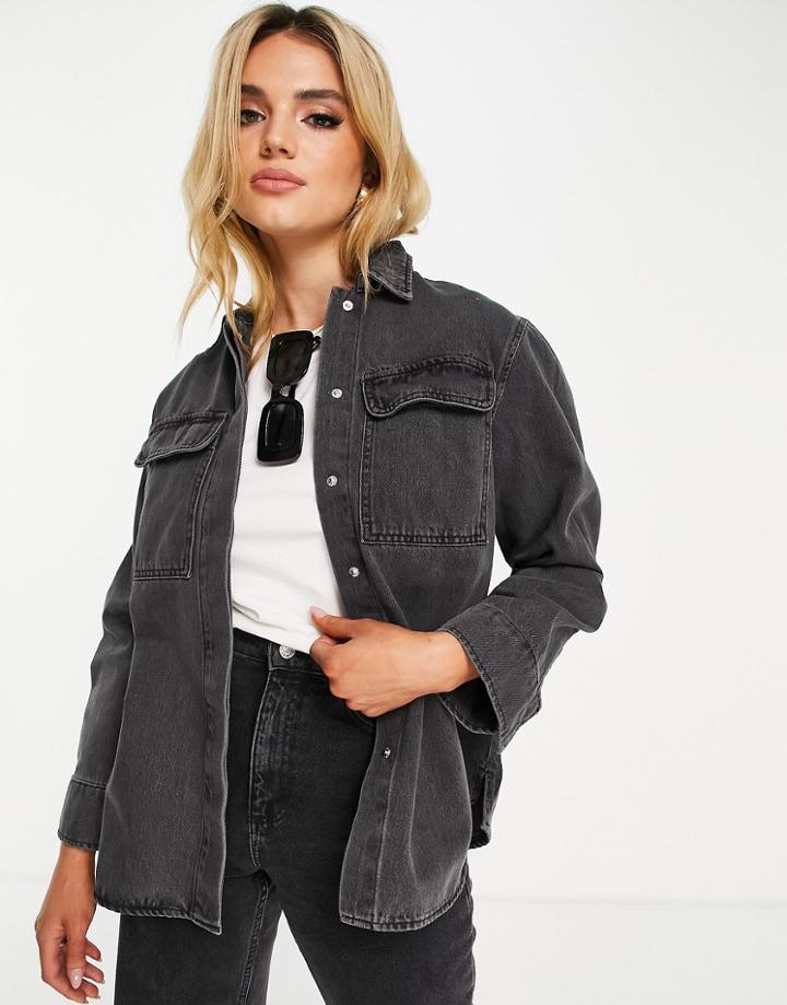 Whistles Masie Denim Overshirt Jacket In Washed Black