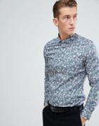 Moss London Extra Slim Shirt In Blue With Floral Print - Pink