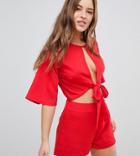 Fashion Union Petite Romper With Cut Out Detail - Red