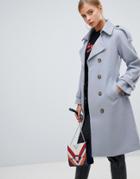 Boohoo Belted Wool Look Trench In Pale Blue - Blue