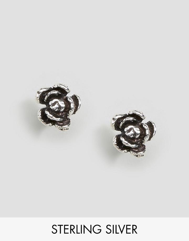 Asos Sterling Silver Mini Rose Stud Earrings - Silver