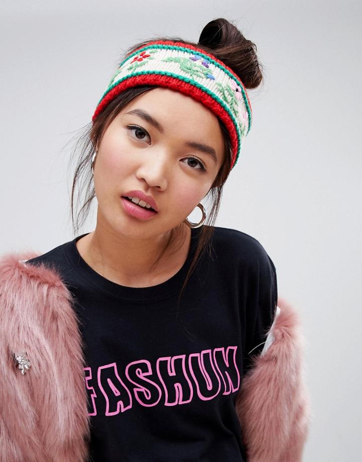 Asos Design Hand Embroidery Floral Headband - Multi