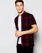 Asos Check Shirt In Oversize With Short Sleeves - Navy