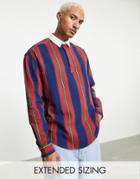 Asos Design 90s Oversized Collegiate Rugby Shirt In Wide Stripe-navy