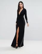 Forever Unique Black Maxi Dress With Sleeve Detailing - Black