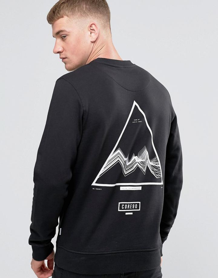 Jack & Jones Crew Neck Sweat With Front And Back Print - Black
