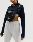 Asos Design Seat Belt Buckle And Chain Detail Fanny Pack-black