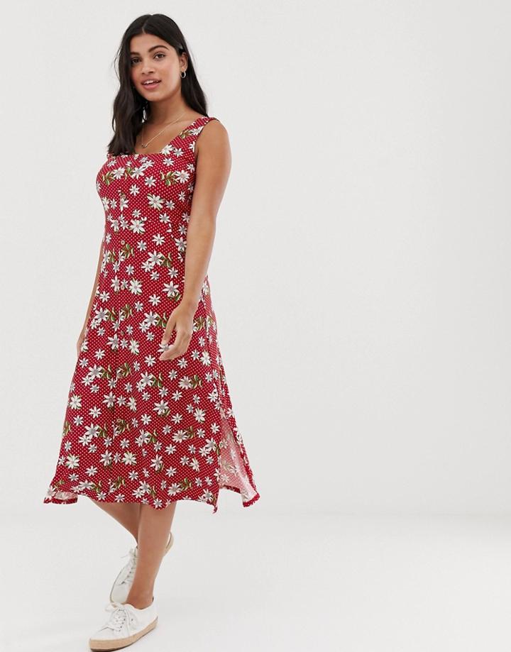 Qed London Square Neck Midi Dress - Multi