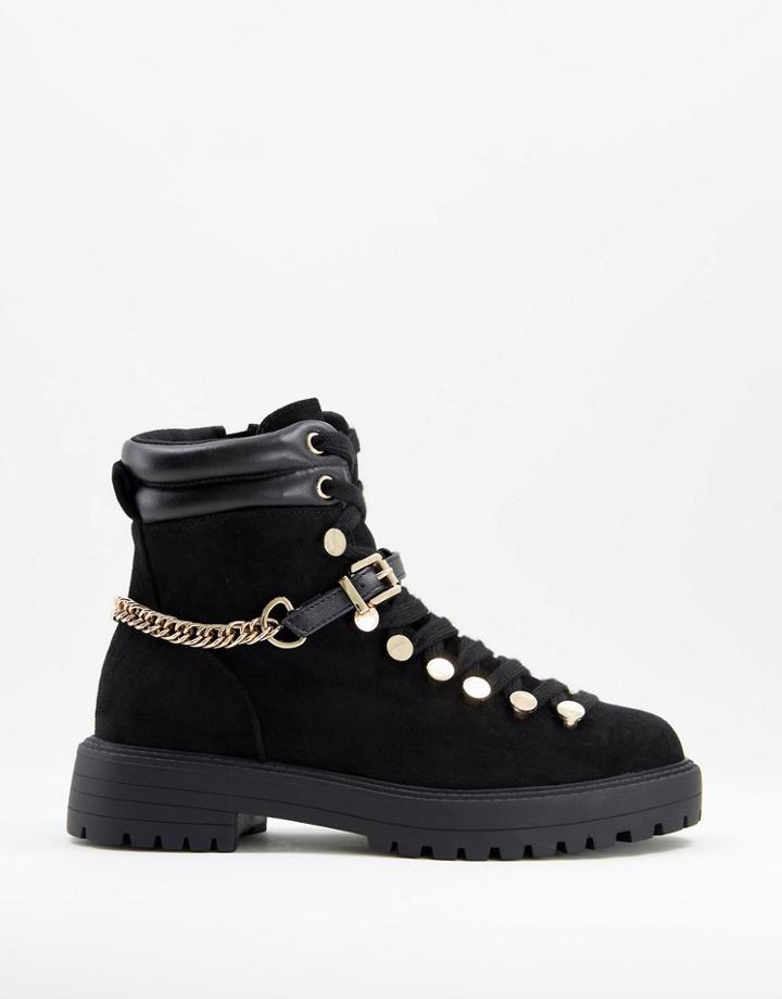 Asos Design Arabelle Chain Trim Hiker Boots In Black