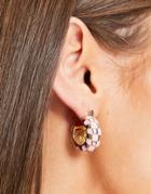 Glamorous Pink Checkerboard Hoop Earrings In Gold Tone