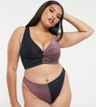 Asos Design Curve Twist Front Crop Bikini Top Rib And Metallic Dd-g