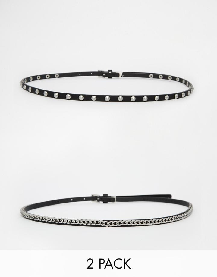 Pieces 2 Pack Metal Detail Belts - Black