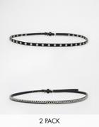 Pieces 2 Pack Metal Detail Belts - Black