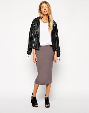 Asos Midi Pencil Skirt In Jersey - Gray