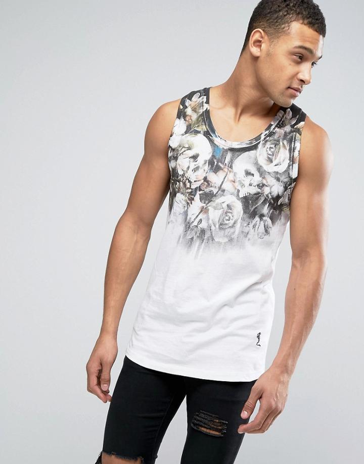 Religion Longline Tank With Praying Skeleton Print - White