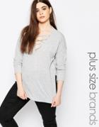 Missguided Plus Lace Up Sweater - Gray