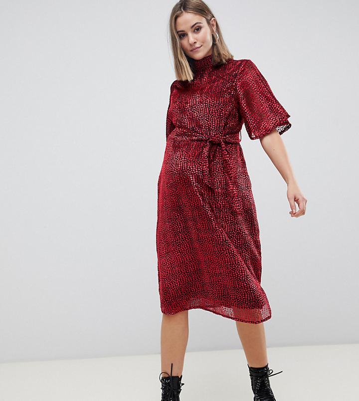 Glamorous Bloom Midi Dress With Flutter Sleeve In Velvet