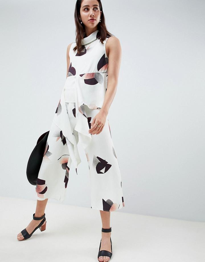 Asos White Two-piece Culottes In Floral Print-multi