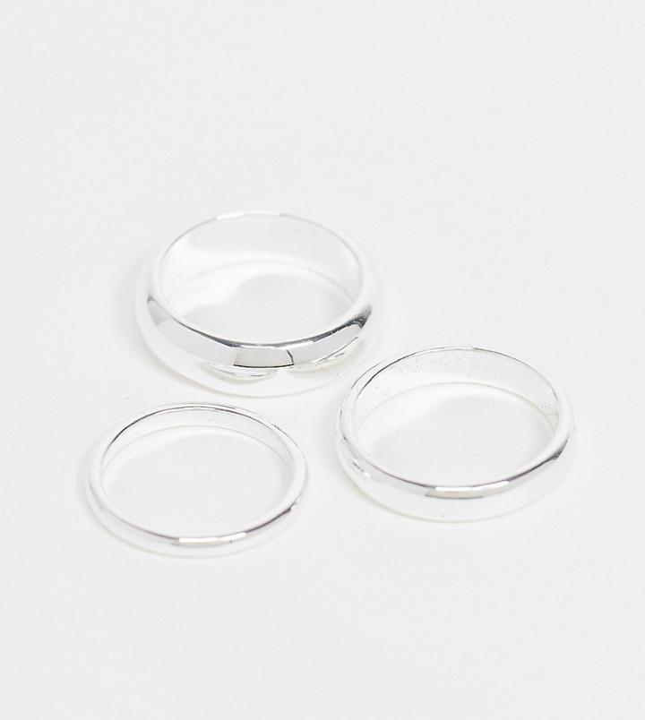 Asos Design Silver Plated Pack Of 3 Stacking Rings