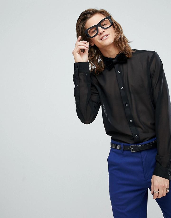 Asos Slim Fit Sheer Mesh Shirt In Black - Black