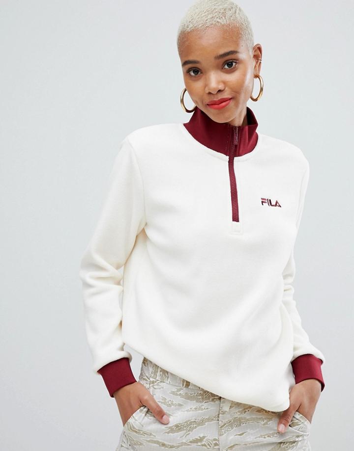 Fila Half Zip Sweatshirt In Polar Fleece - Beige