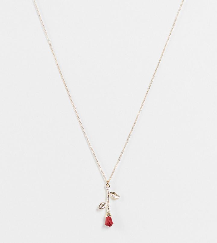 Asos Design Curve Necklace With Rose Pendant In Gold