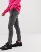 Asos Design Super Skinny Jean With Zip Detail In Washed Black - Black