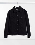 Bershka Denim Trucker Jacket With Teddy Collar In Black