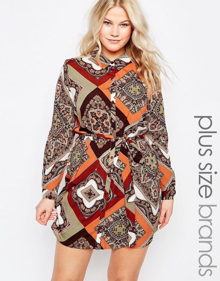 Ax Paris Plus Shirt Dress In Scarf Print - Multi