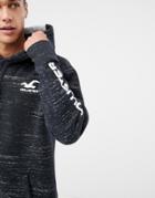 Hollister Front And Sleeve Print Logo Hoodie In Black Marl - Black
