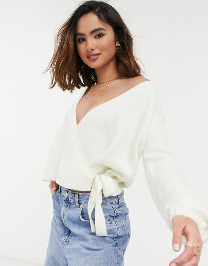 Pieces Wrap Cardigan In Cream-white