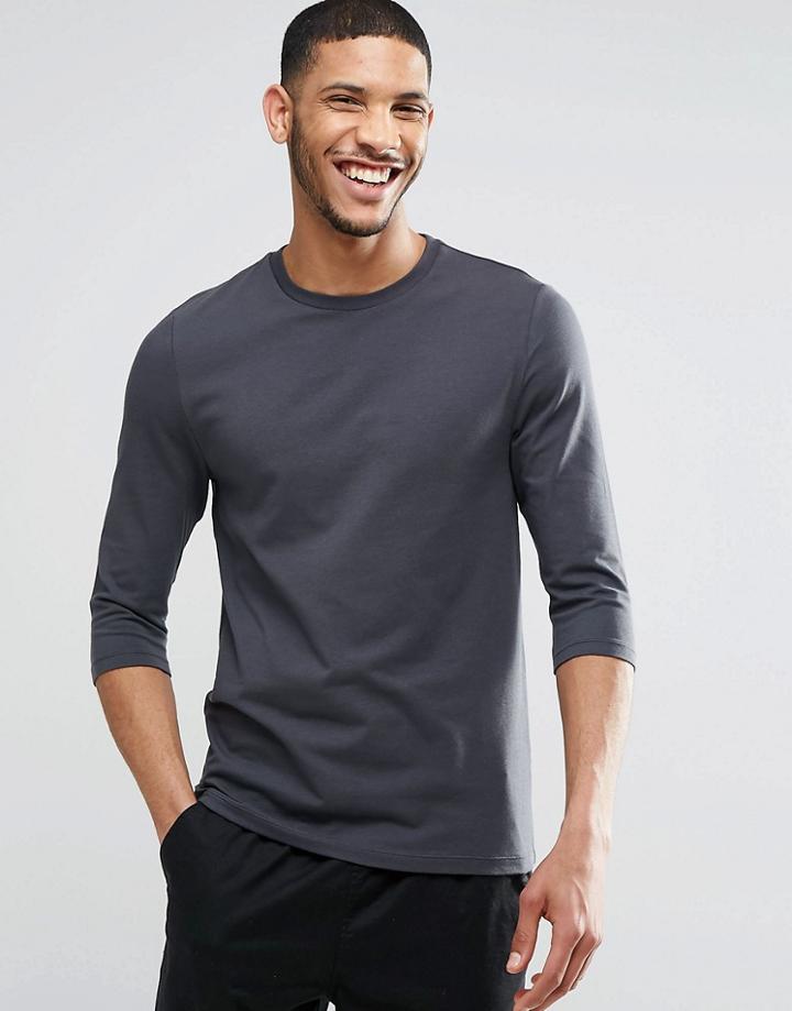 Asos Muscle 3/4 Sleeve T-shirt With Crew Neck In Washed Black - Washed Black