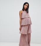 Asos Design Maternity Tiered Plisse Maxi Dress - Beige