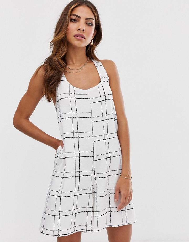 Asos Design Minimal Romper With Knot Back In Check Print - Multi