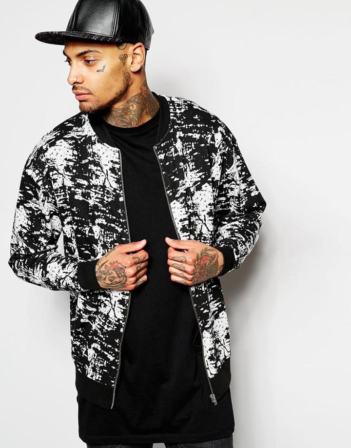 Asos Oversized Bomber In Jacquard - Black