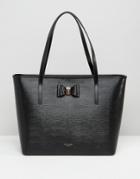 Ted Baker Leather Crosshatch Tote Bag With Bow Detail - Black