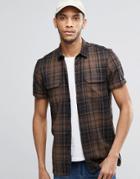Asos Shirt In Khaki Check With Double Pockets In Regular Fit - Khaki