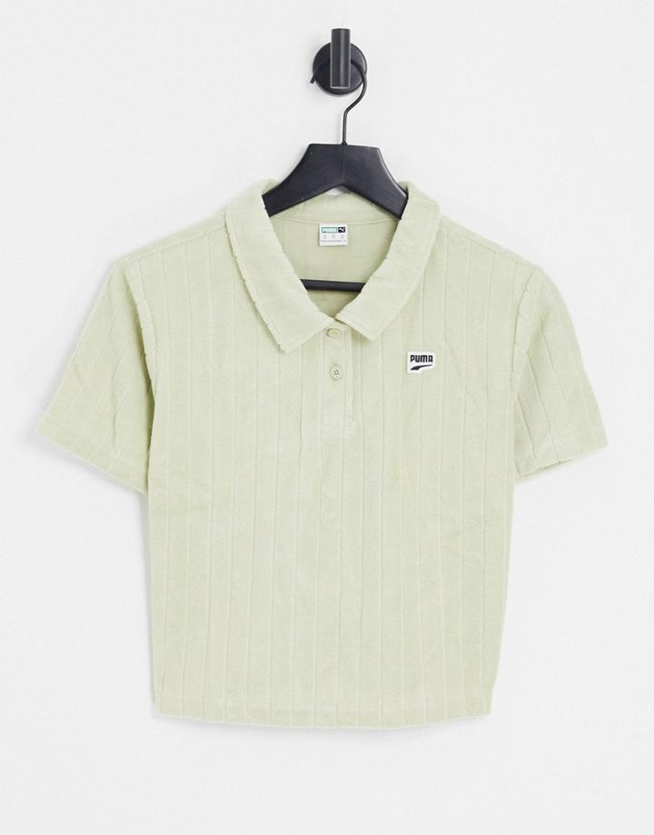 Puma Downtown Terrycloth Polo T-shirt In Sage Green