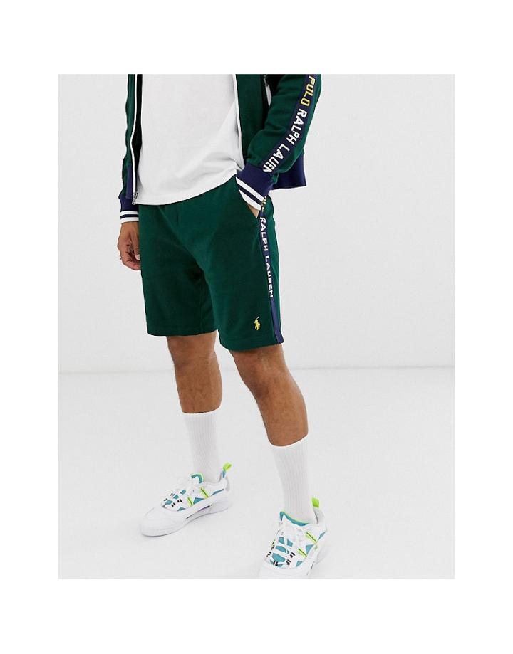 Polo Ralph Lauren Taped And Icon Logo Tricot Track Shorts In Green
