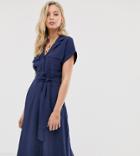 Oasis Linen Shirt Dress With Belt In Navy - Navy